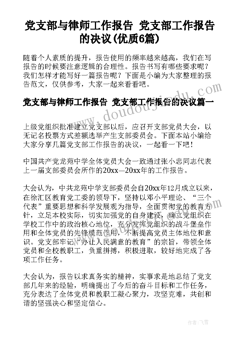 党支部与律师工作报告 党支部工作报告的决议(优质6篇)