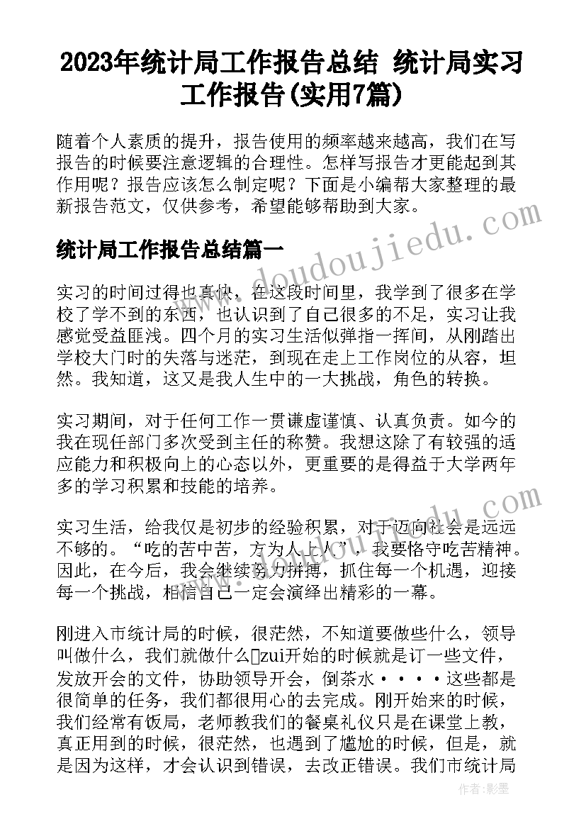 2023年统计局工作报告总结 统计局实习工作报告(实用7篇)