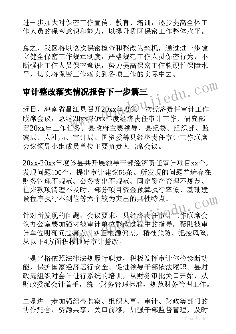 2023年审计整改落实情况报告下一步 审计整改落实情况报告(通用6篇)