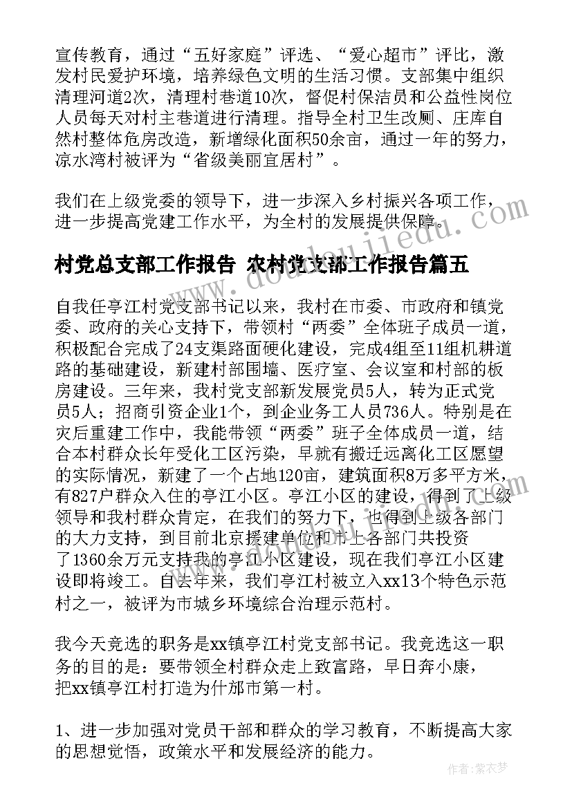 村党总支部工作报告 农村党支部工作报告(优质5篇)