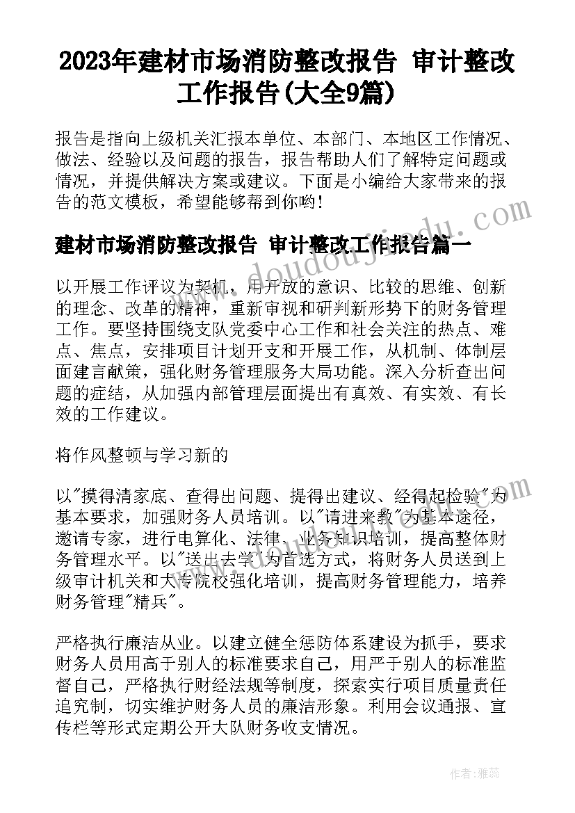 2023年建材市场消防整改报告 审计整改工作报告(大全9篇)