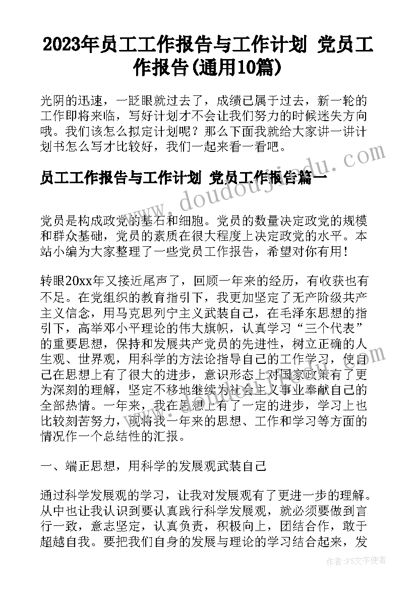 2023年员工工作报告与工作计划 党员工作报告(通用10篇)