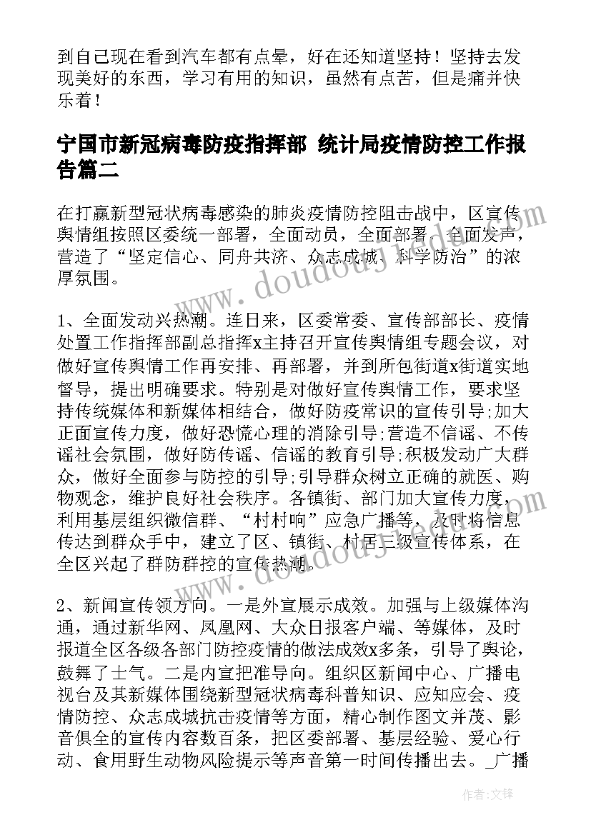 2023年宁国市新冠病毒防疫指挥部 统计局疫情防控工作报告(模板5篇)