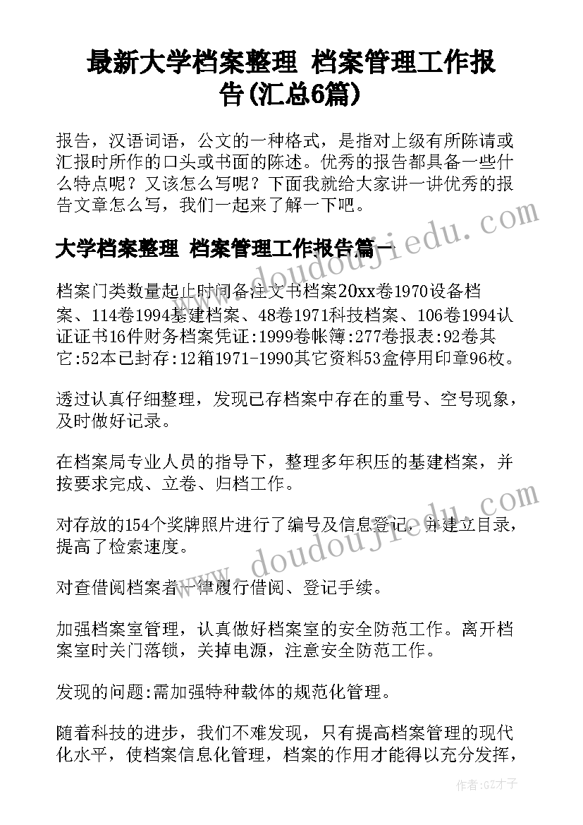 最新大学档案整理 档案管理工作报告(汇总6篇)