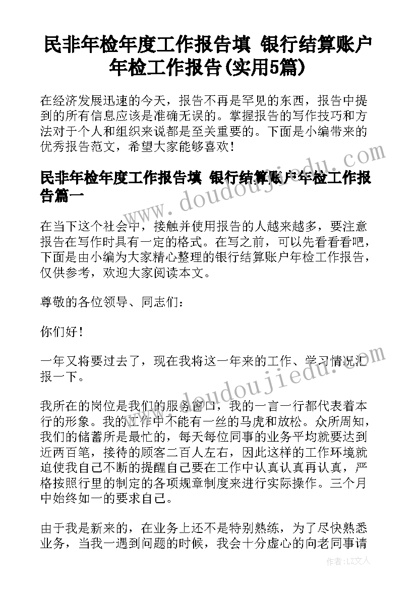 民非年检年度工作报告填 银行结算账户年检工作报告(实用5篇)