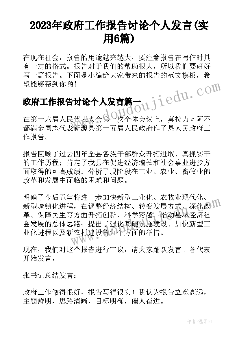 2023年政府工作报告讨论个人发言(实用6篇)