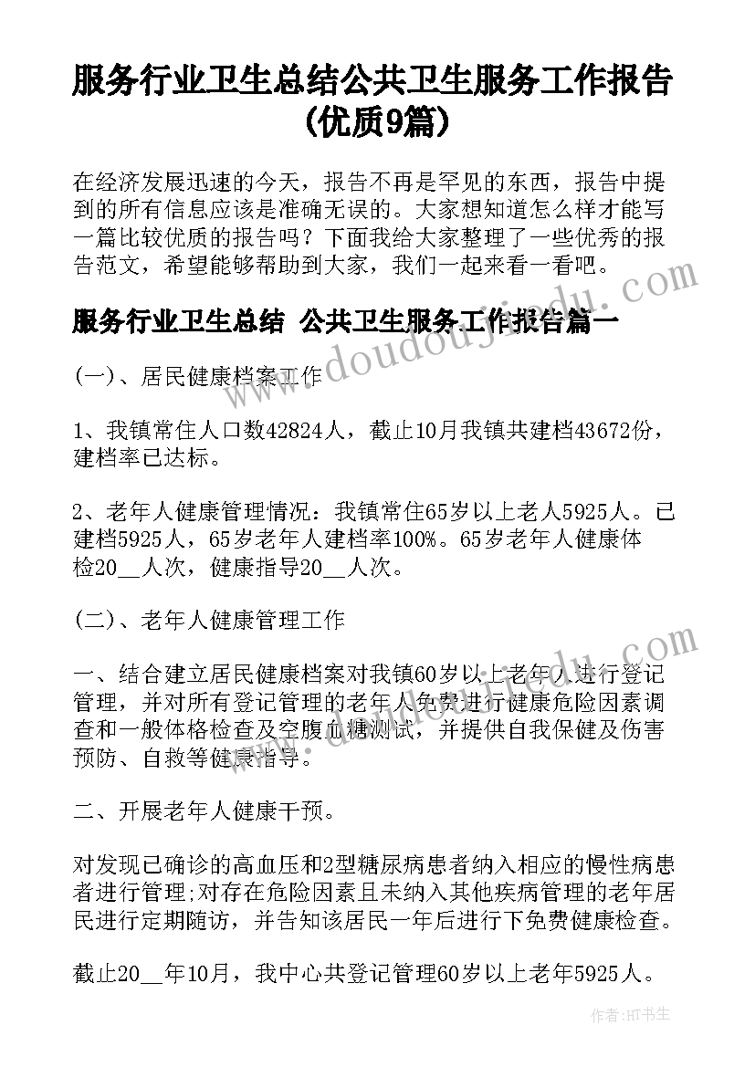 服务行业卫生总结 公共卫生服务工作报告(优质9篇)