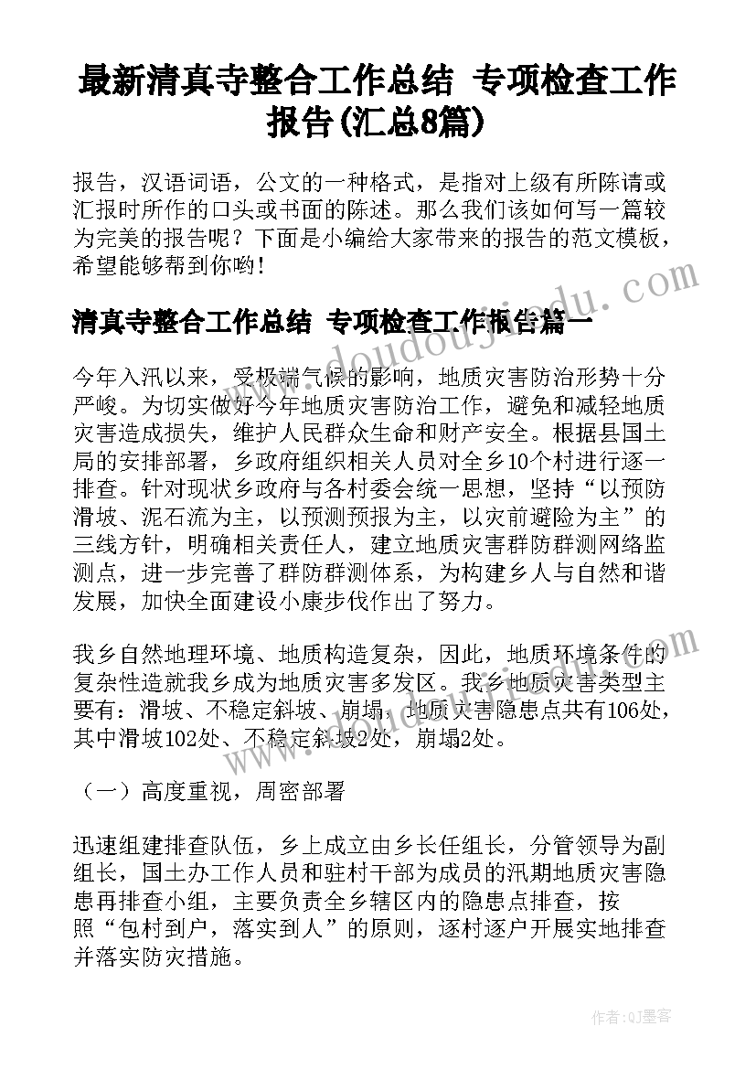 最新清真寺整合工作总结 专项检查工作报告(汇总8篇)