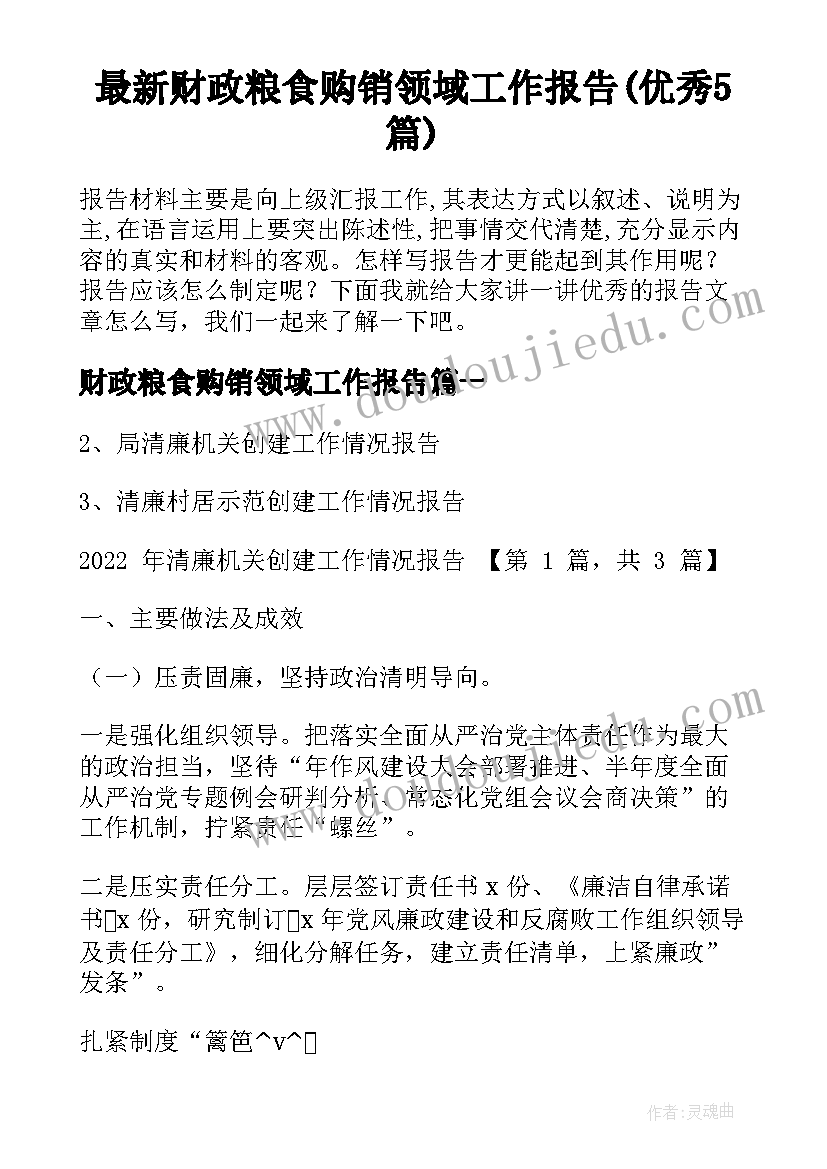 最新财政粮食购销领域工作报告(优秀5篇)