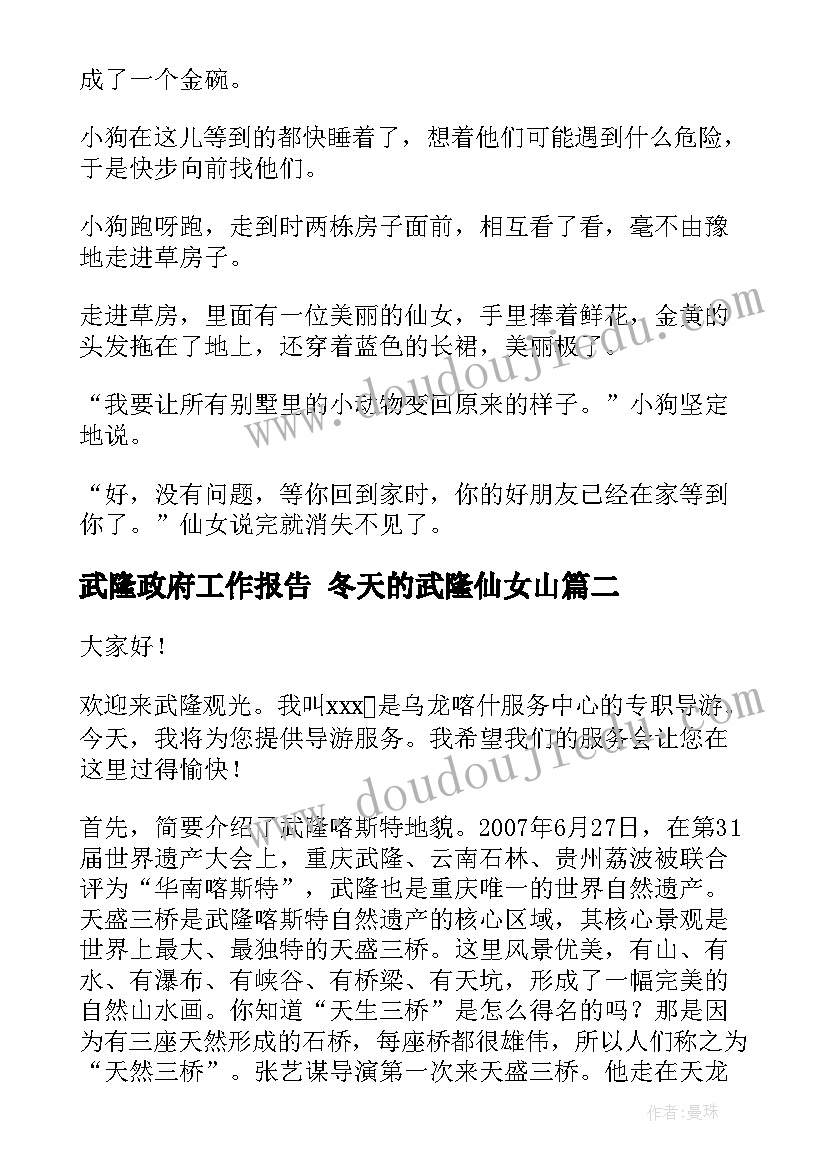 2023年武隆政府工作报告 冬天的武隆仙女山(模板10篇)