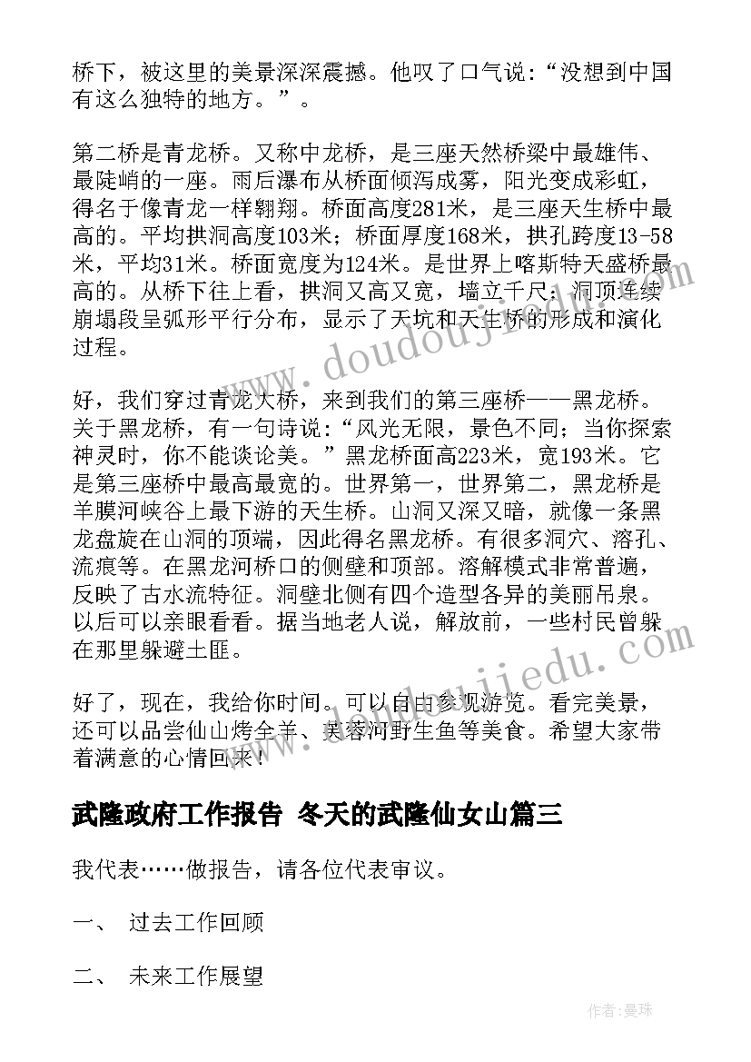 2023年武隆政府工作报告 冬天的武隆仙女山(模板10篇)