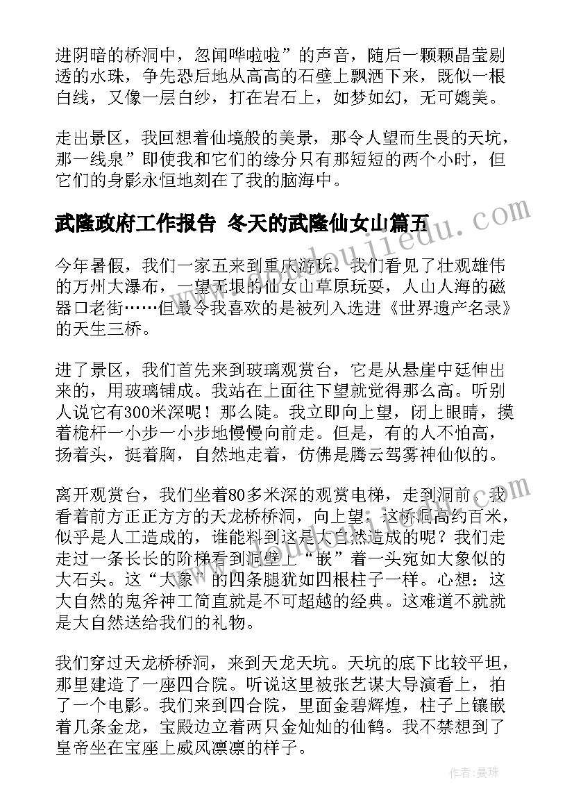 2023年武隆政府工作报告 冬天的武隆仙女山(模板10篇)