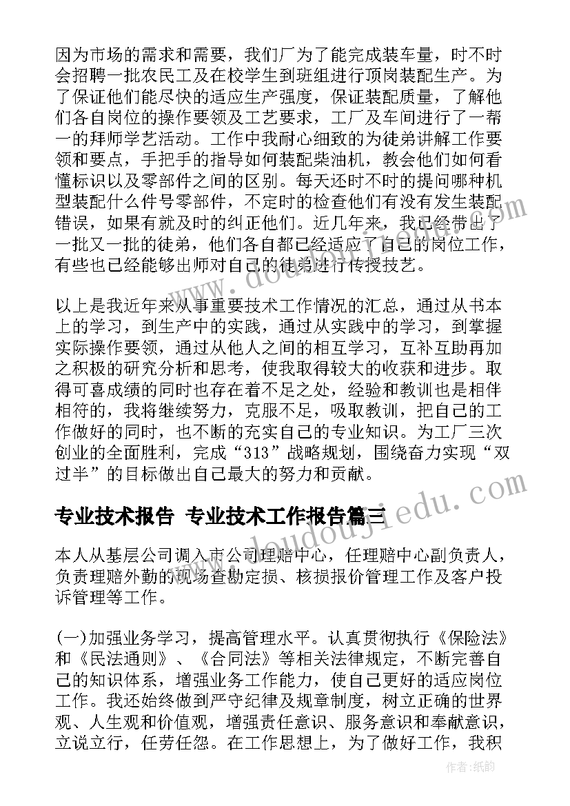 专业技术报告 专业技术工作报告(模板10篇)