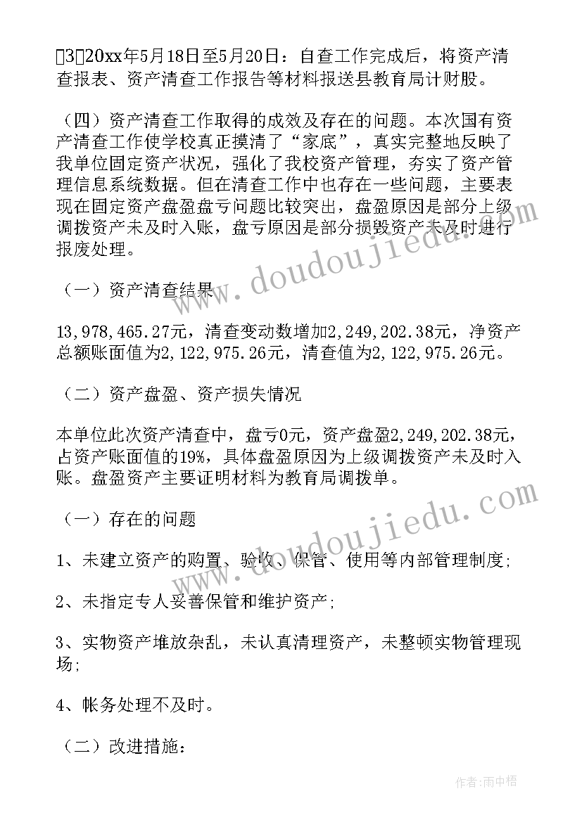 最新医院季度资产清查工作报告 资产清查工作报告(大全6篇)