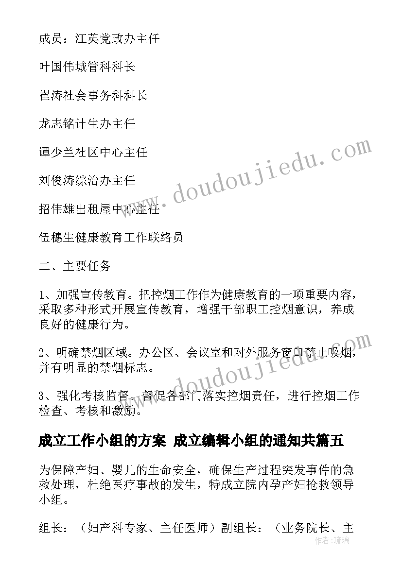 最新成立工作小组的方案 成立编辑小组的通知共(优秀5篇)