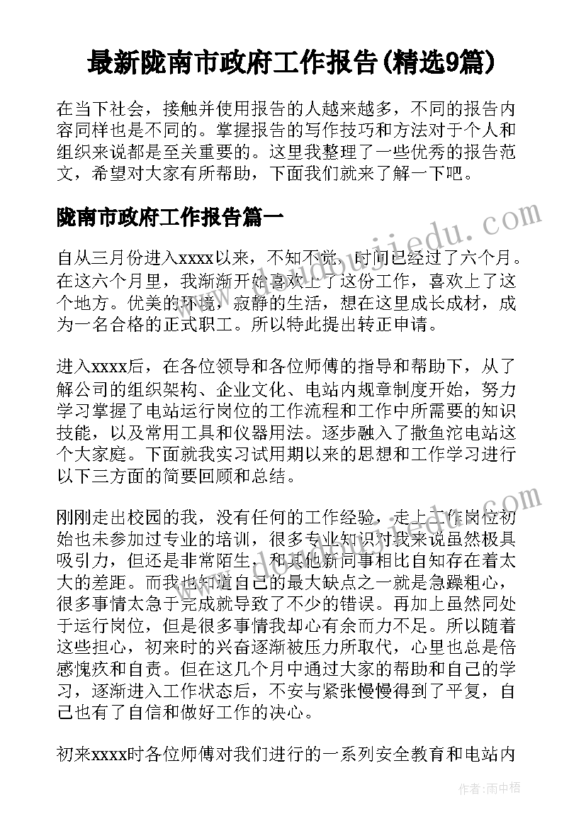 最新陇南市政府工作报告(精选9篇)