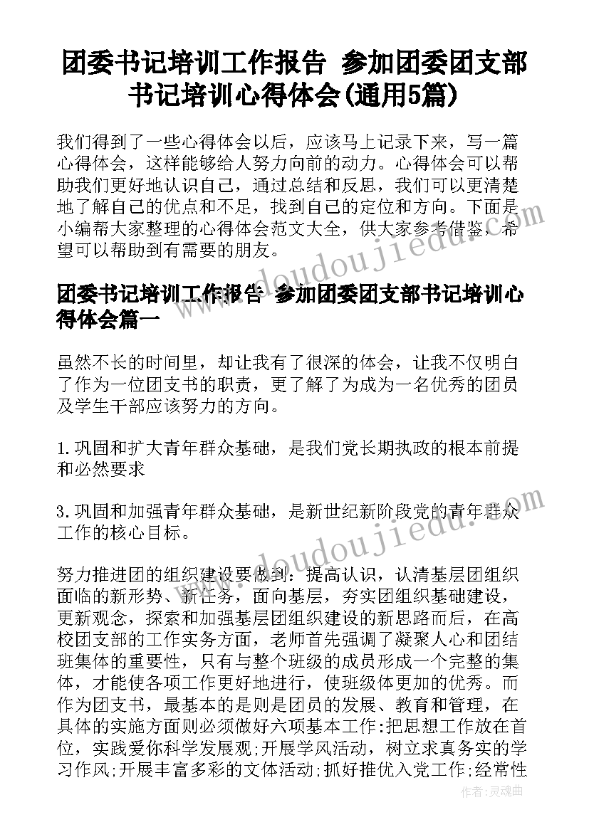 团委书记培训工作报告 参加团委团支部书记培训心得体会(通用5篇)