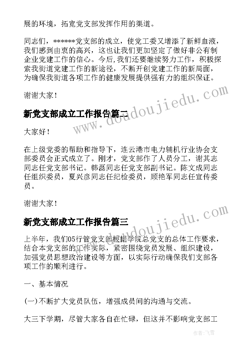 2023年新党支部成立工作报告(大全6篇)