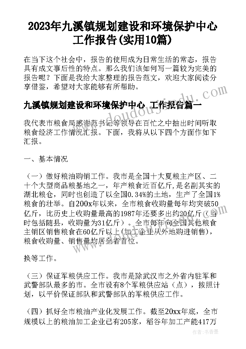 2023年九溪镇规划建设和环境保护中心 工作报告(实用10篇)