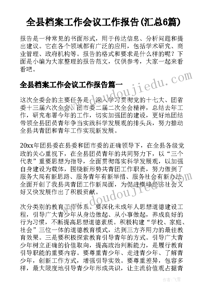 全县档案工作会议工作报告(汇总6篇)