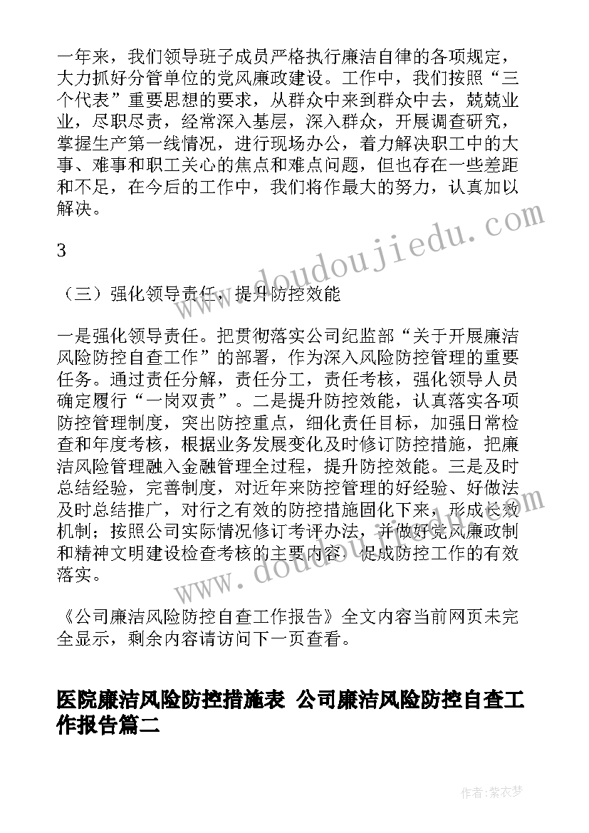 2023年医院廉洁风险防控措施表 公司廉洁风险防控自查工作报告(汇总6篇)