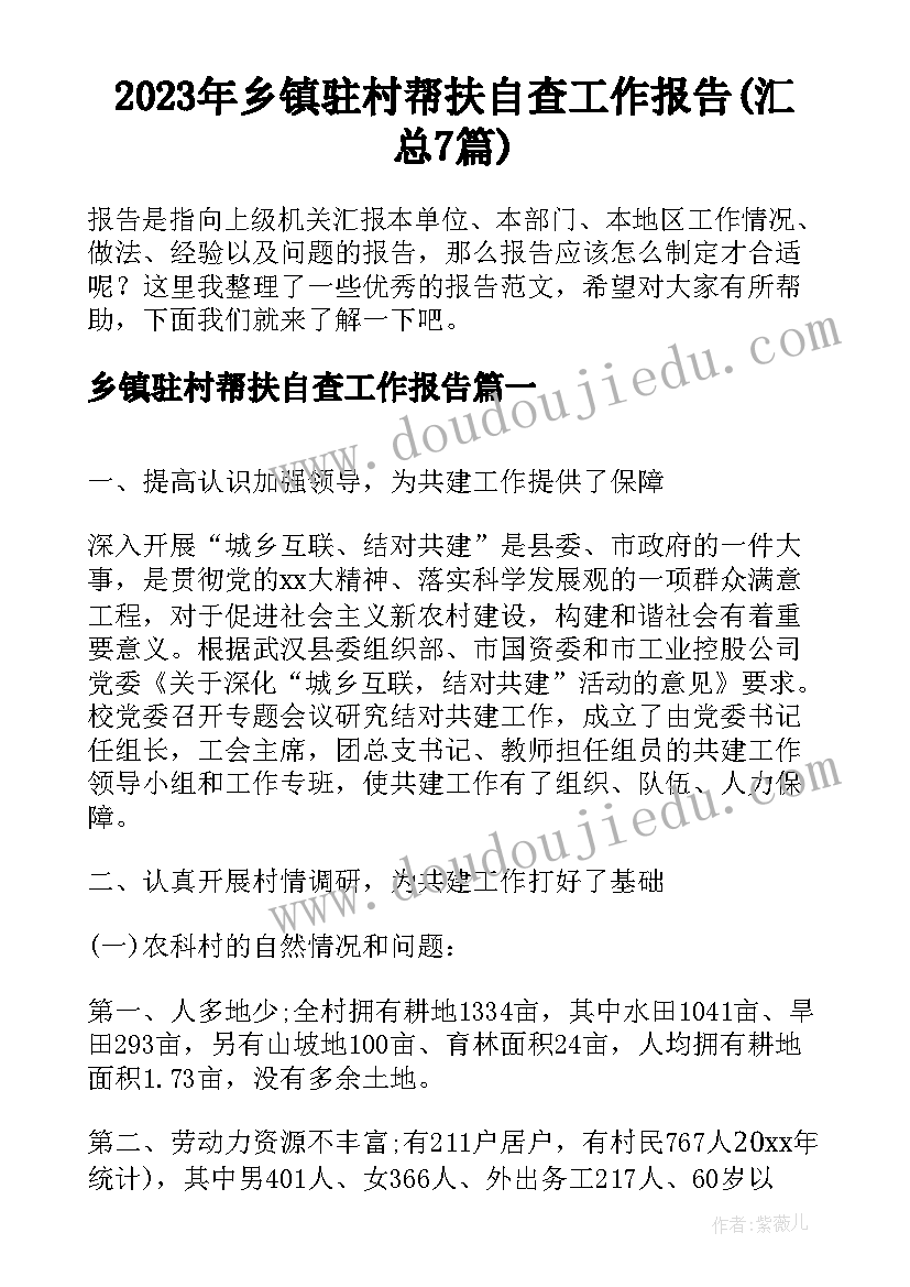 2023年乡镇驻村帮扶自查工作报告(汇总7篇)