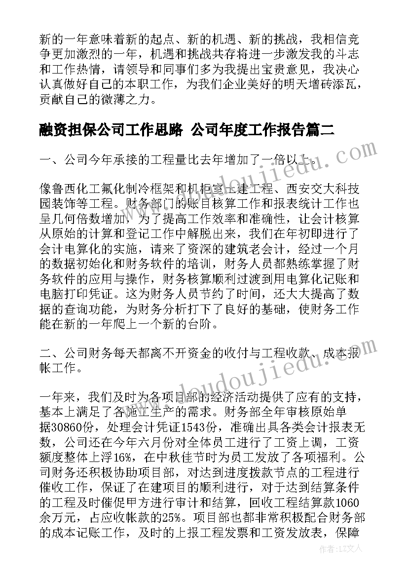 融资担保公司工作思路 公司年度工作报告(通用5篇)