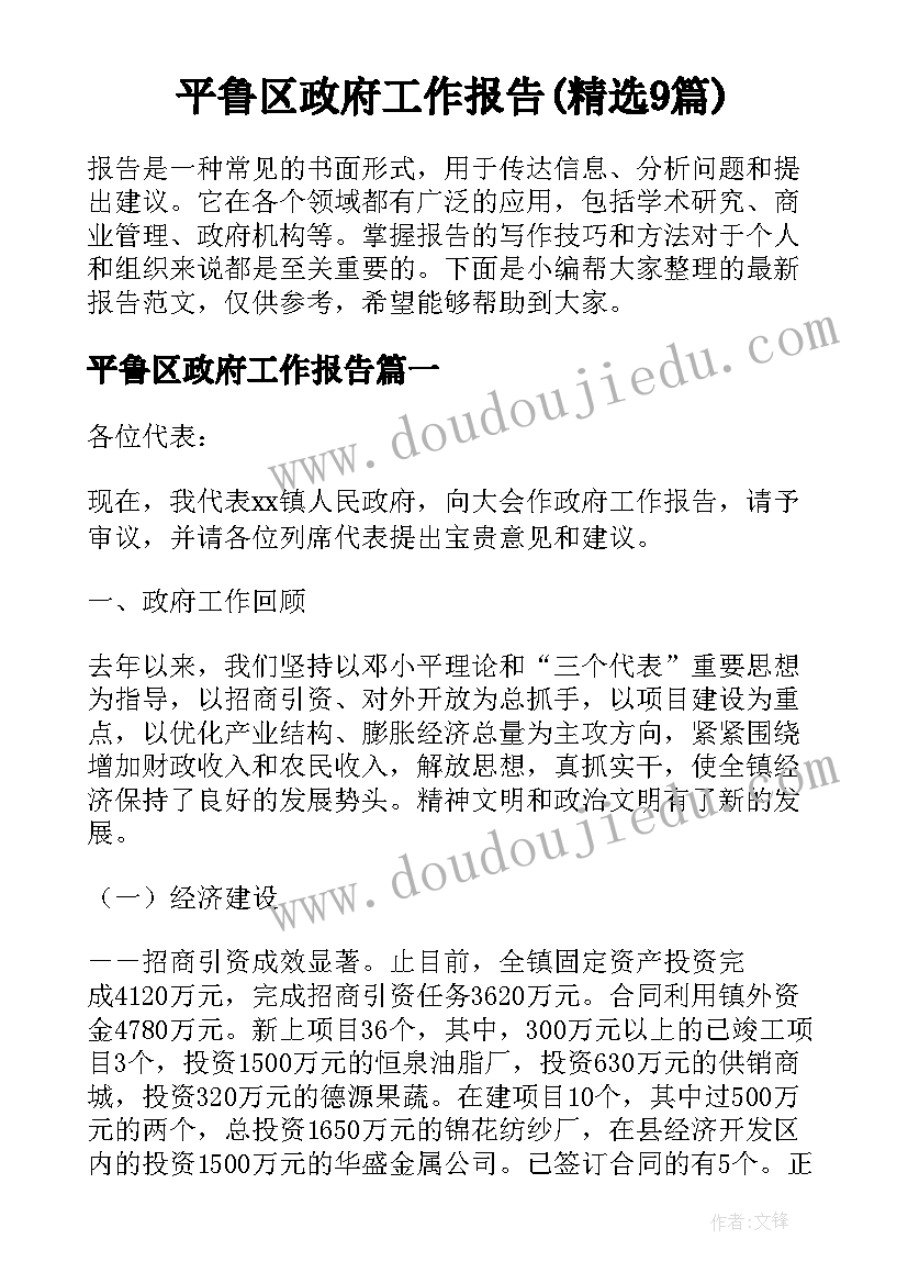 平鲁区政府工作报告(精选9篇)