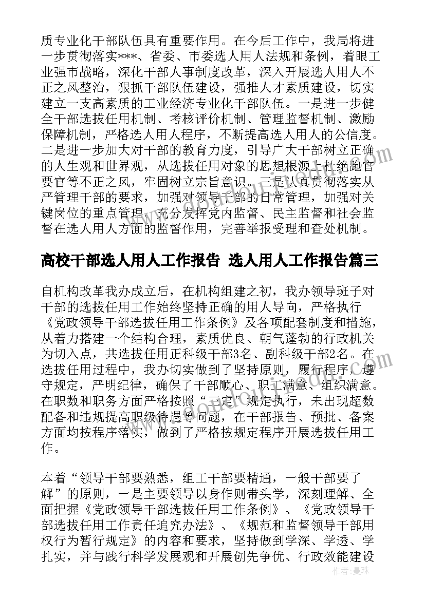 高校干部选人用人工作报告 选人用人工作报告(实用5篇)