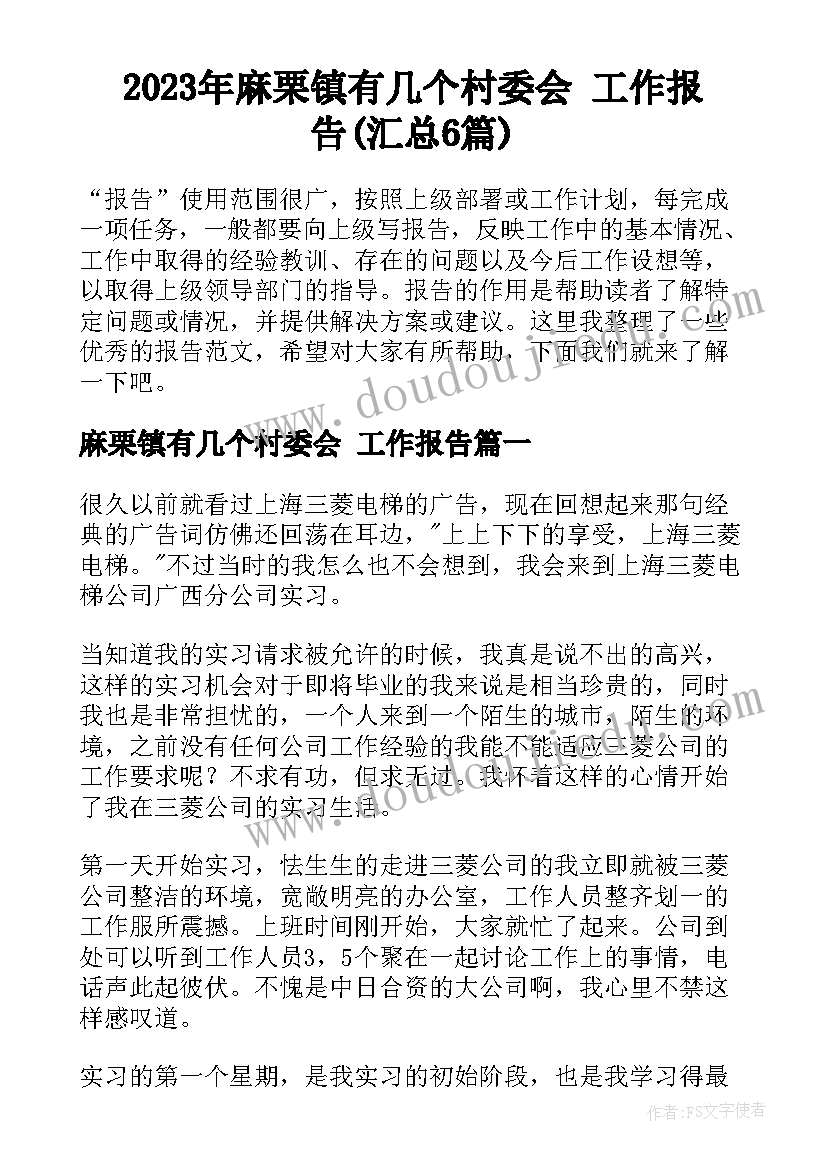 2023年麻栗镇有几个村委会 工作报告(汇总6篇)