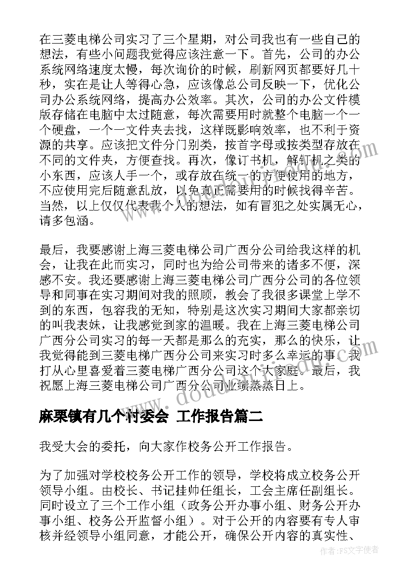 2023年麻栗镇有几个村委会 工作报告(汇总6篇)