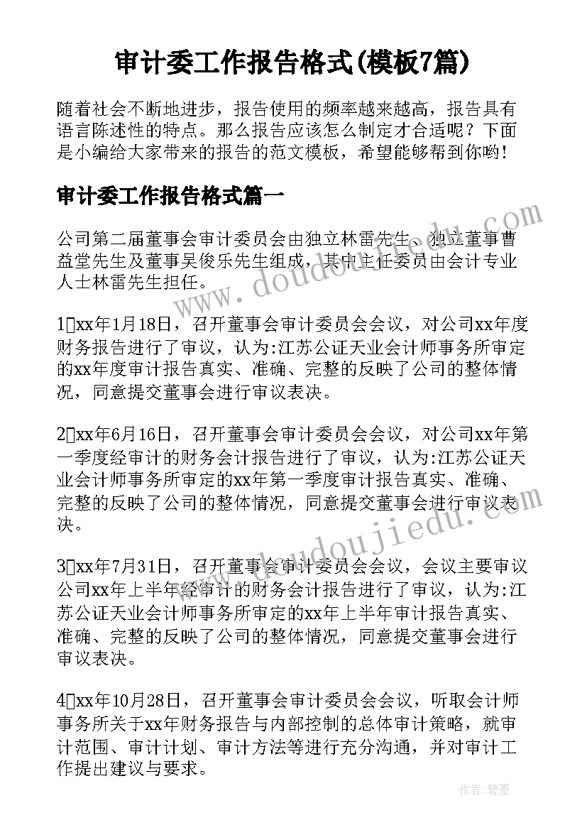 审计委工作报告格式(模板7篇)