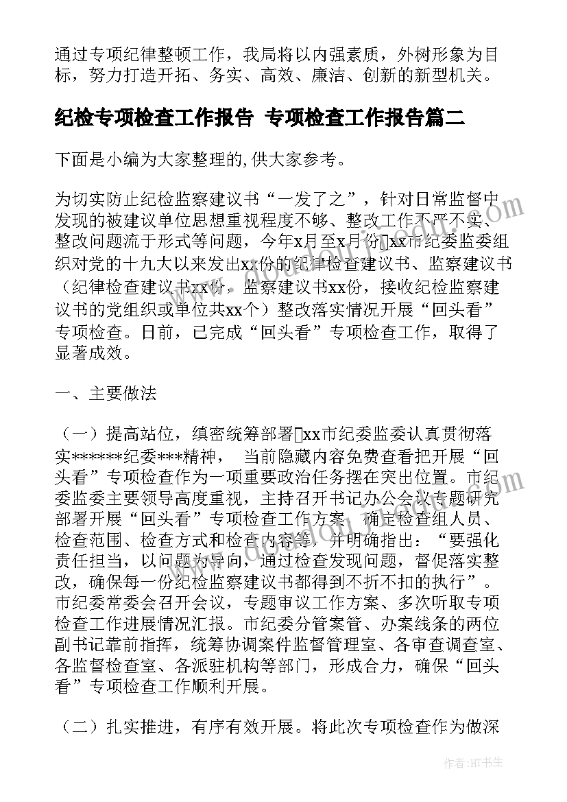 2023年纪检专项检查工作报告 专项检查工作报告(模板5篇)