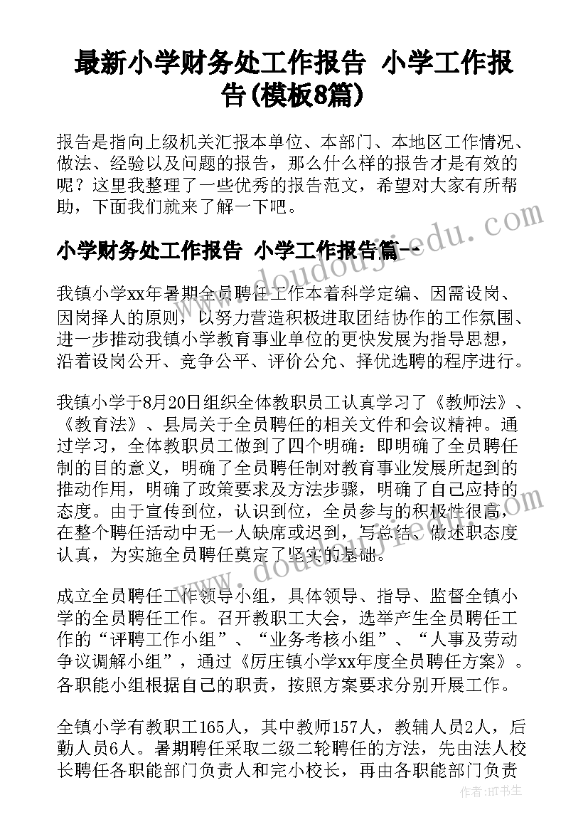 最新小学财务处工作报告 小学工作报告(模板8篇)