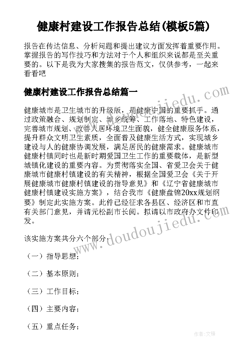 健康村建设工作报告总结(模板5篇)