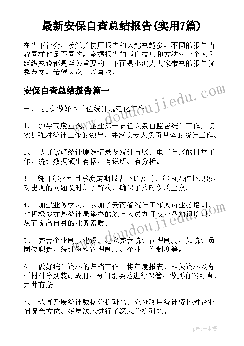 最新安保自查总结报告(实用7篇)