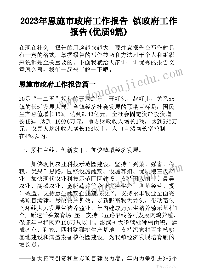 2023年恩施市政府工作报告 镇政府工作报告(优质9篇)