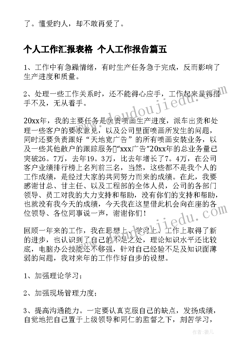 最新个人工作汇报表格 个人工作报告(精选6篇)