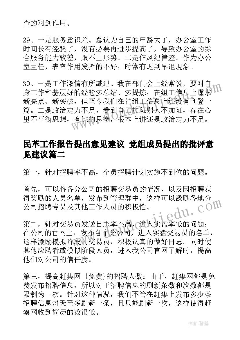 2023年民革工作报告提出意见建议 党组成员提出的批评意见建议(优秀5篇)