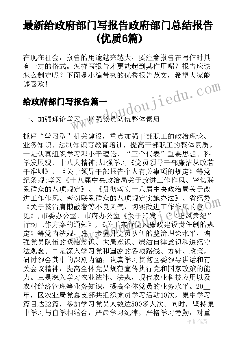 最新给政府部门写报告 政府部门总结报告(优质6篇)