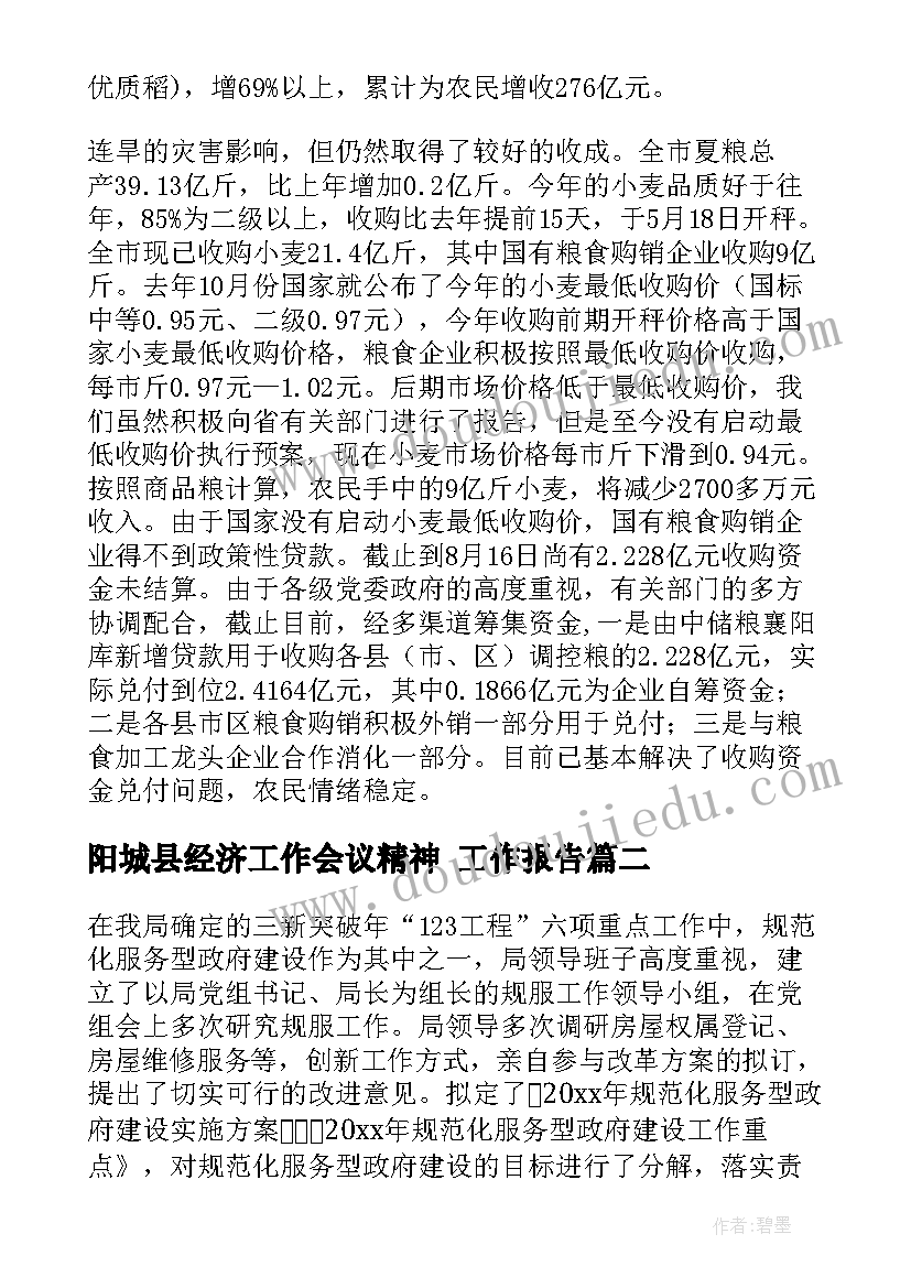 最新阳城县经济工作会议精神 工作报告(实用5篇)