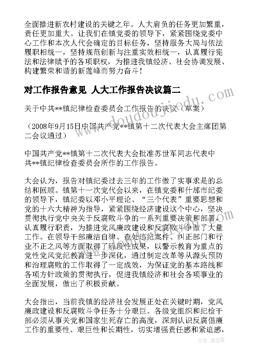 最新对工作报告意见 人大工作报告决议(汇总9篇)