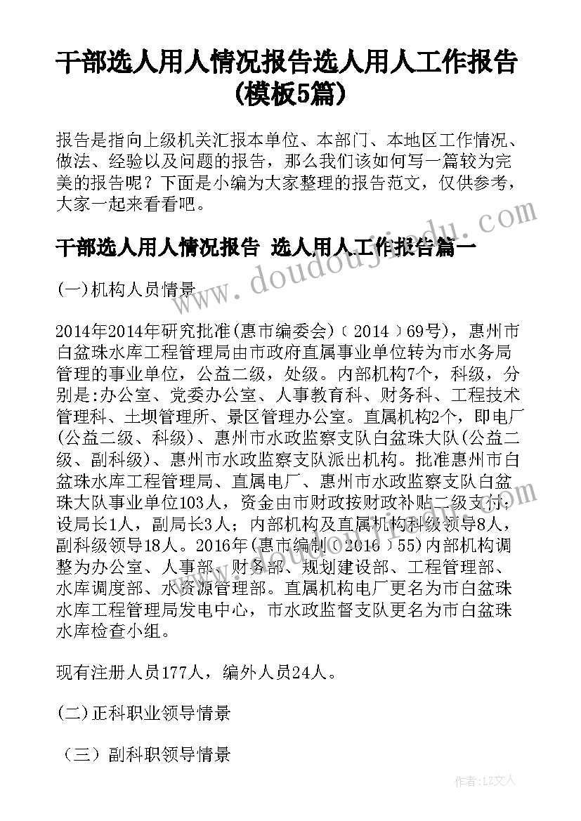 干部选人用人情况报告 选人用人工作报告(模板5篇)