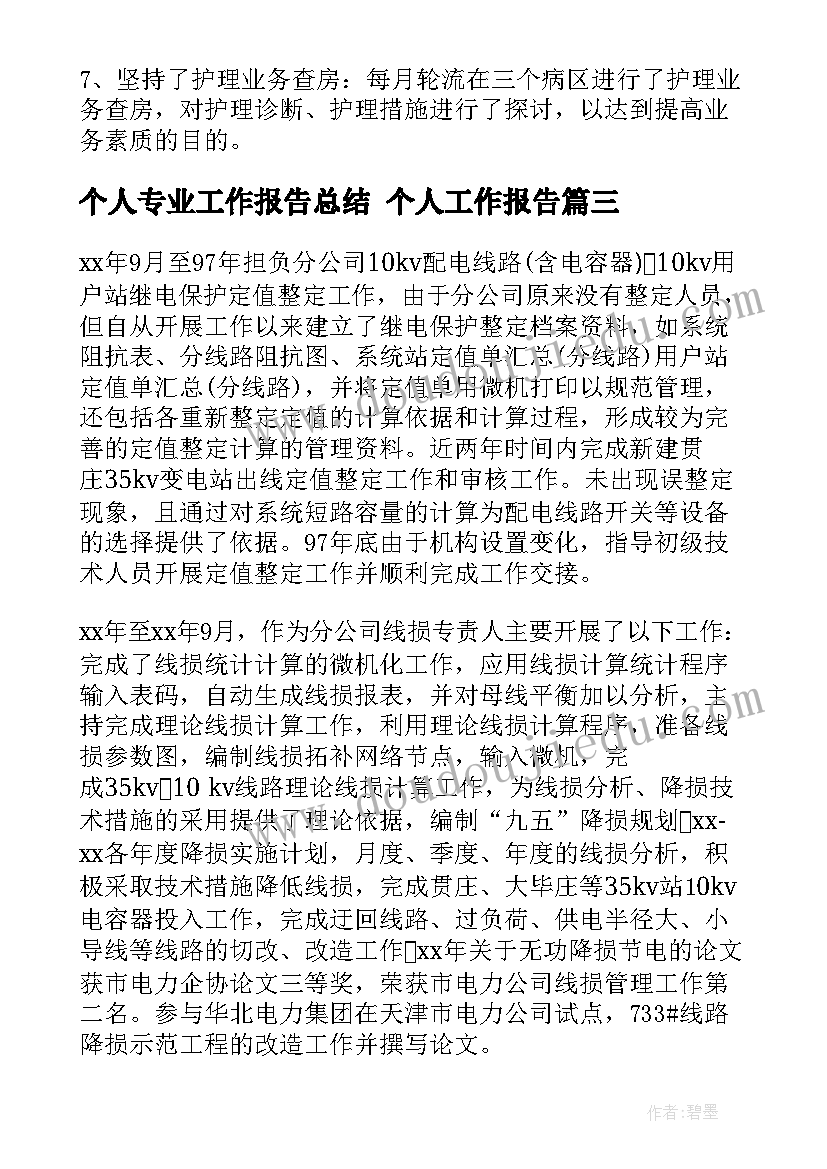 个人专业工作报告总结 个人工作报告(优秀5篇)