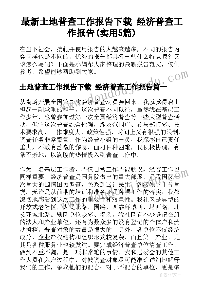 最新土地普查工作报告下载 经济普查工作报告(实用5篇)