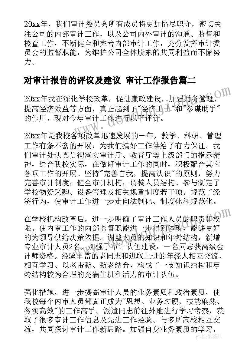 2023年对审计报告的评议及建议 审计工作报告(精选6篇)