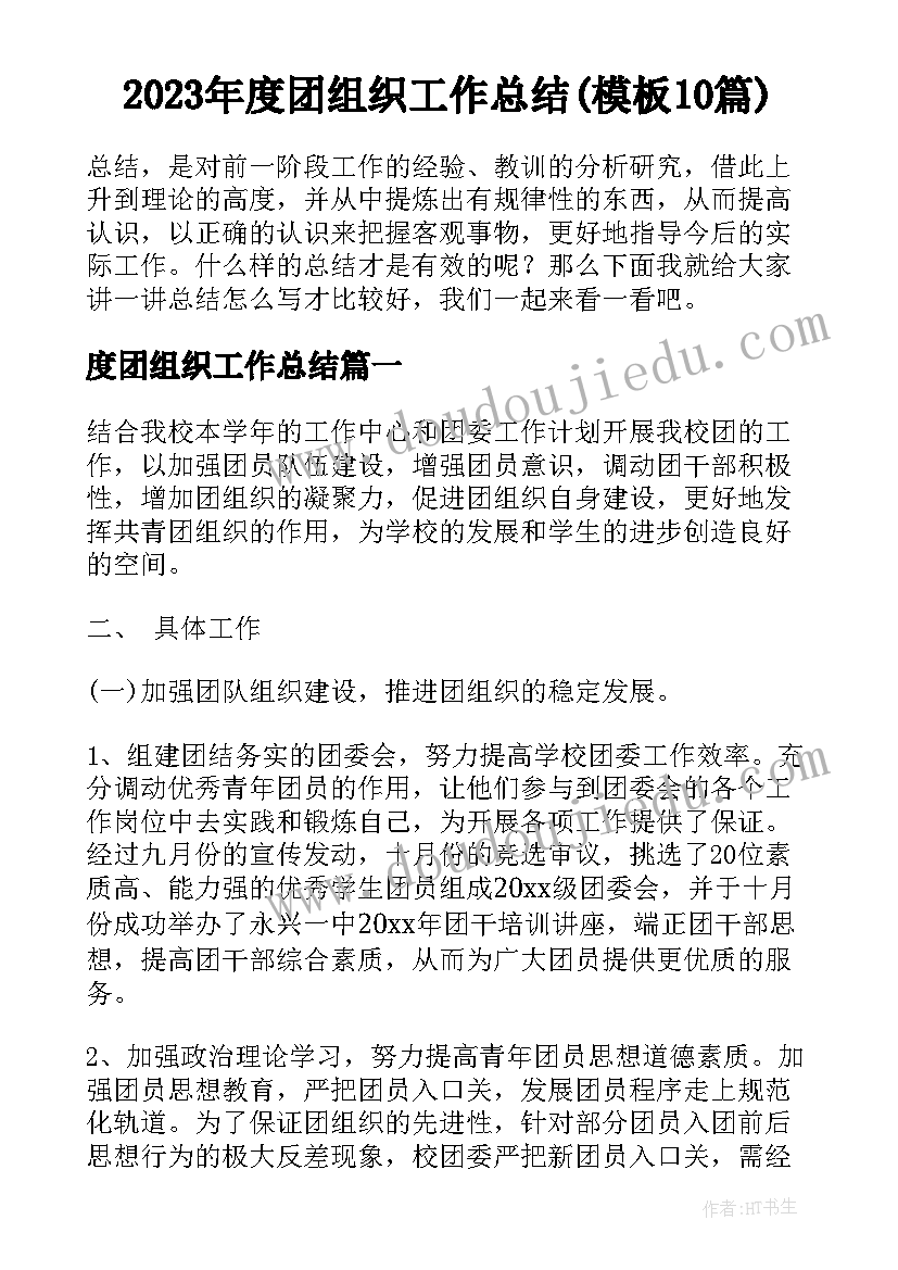 2023年度团组织工作总结(模板10篇)