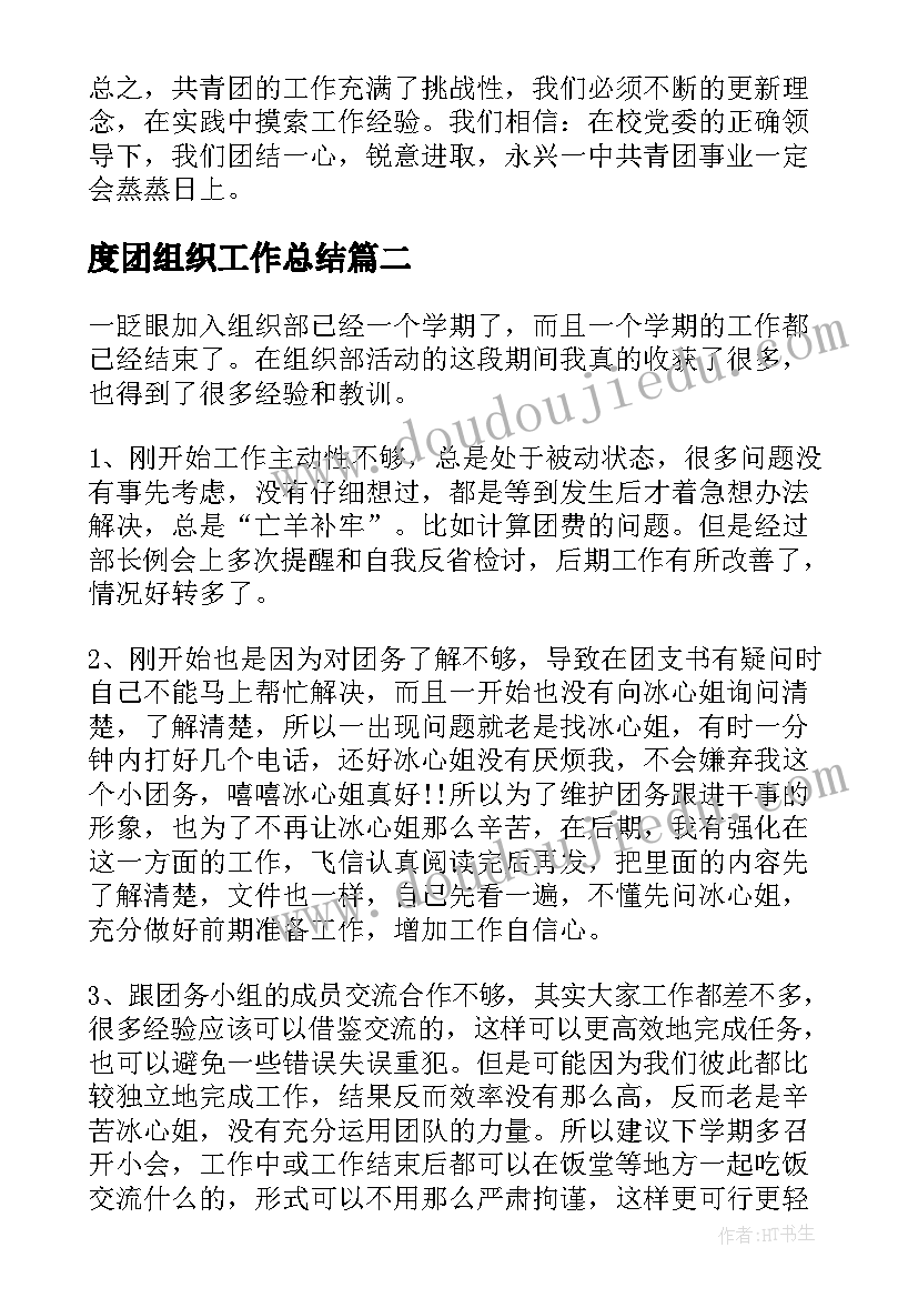 2023年度团组织工作总结(模板10篇)