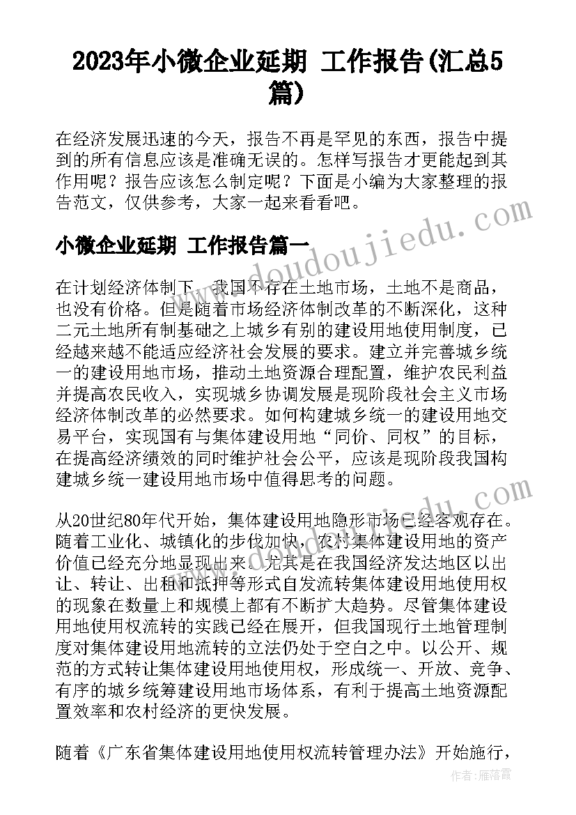 2023年小微企业延期 工作报告(汇总5篇)