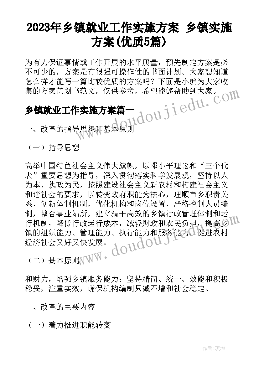 2023年乡镇就业工作实施方案 乡镇实施方案(优质5篇)